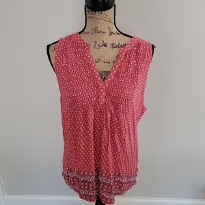 Lucky Brand Pink and Black Smocked Sleeveless Blouse